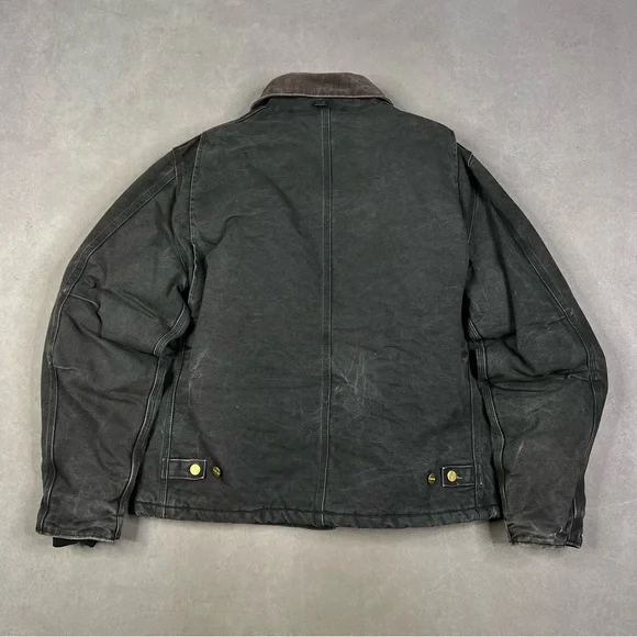 Carhartt Black Duck Jacket with Brown Cord Collar - Picture 2 of 3